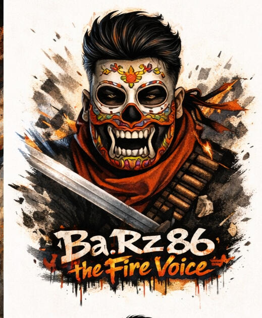 black and gold circular sigil for Ba.Rz 86 (pronounced Bars Eighty-six) featuring mesoamerican symbols like the calibri (hummingbird) Ocelotl scratch mark, feathered fire snake.