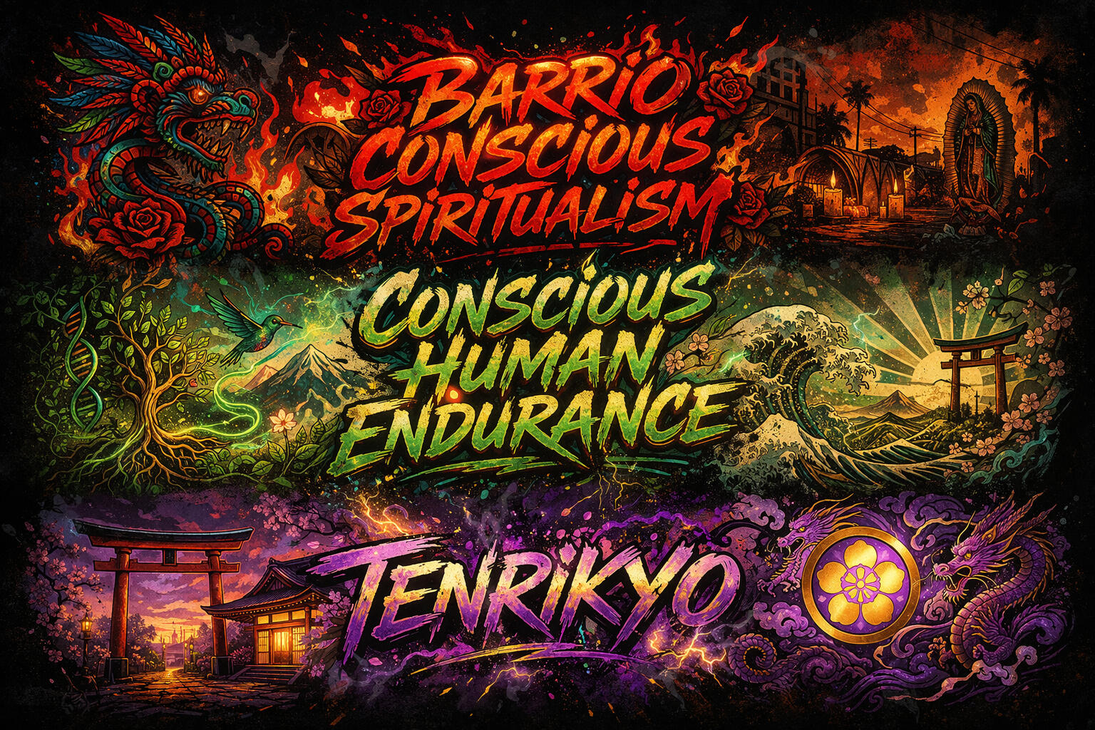 The last one is an obsidian black with gold highlights indigenous/Tenrikyo sigil design